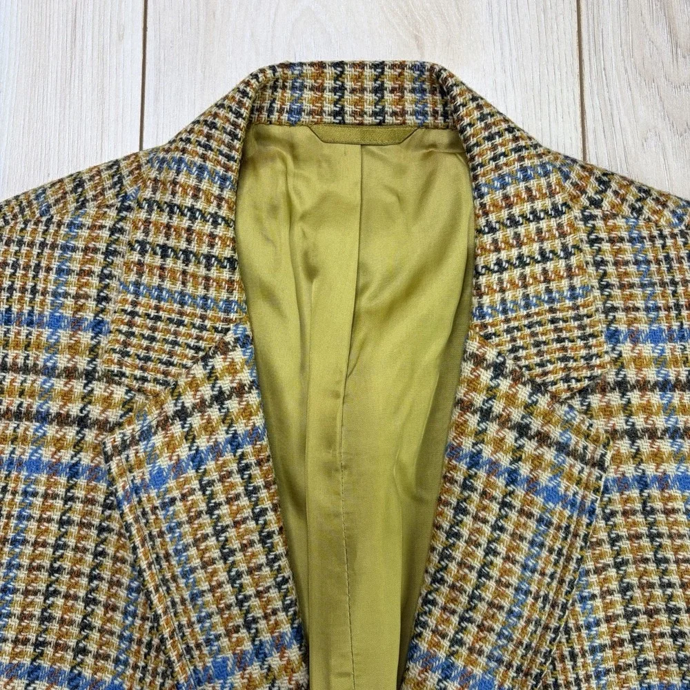 VTG 60s Saks Fifth Avenue British Wool Tweed Prince Of Wales Blazer Mens 40R